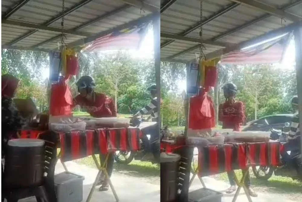 Foto tular dua beradik yang menyamar sebagai pelanggan sebelum melarikan sebuah peti wang mengandungi wang tunai RM300 serta sebuah telefon bimbit milik peniaga gerai dalam kejadian 21 Mei lalu.