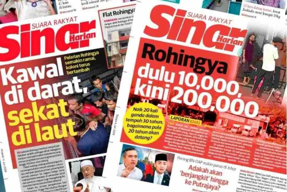 Laporan muka depan Sinar Harian berhubung isu Rohingya. 