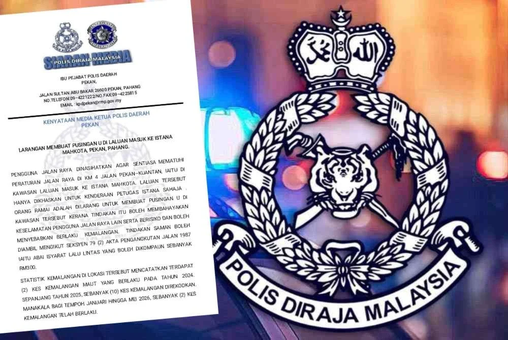 Tangkap layar kenyataan media berhubung pusingan U haram punca laluan masuk Istana Mahkota jadi lokasi kemalangan pada Jumaat.