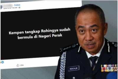 Tangkap layar kempen tangkap etnik Rohingya yang tular di Facebook. Gambar kanan Mohd Alwi.