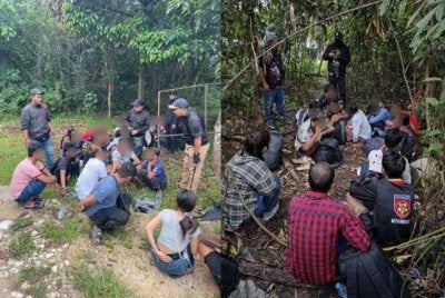 Sebahagian daripada PATI yang ditahan ketika bersembunyi di dalam semak. - Foto: JIM