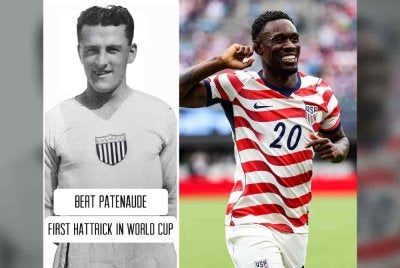 Balogun (kanan) menjadi pemain pertama AS selepas Bert Patenaude menjaringkan dua gol dalam satu perlawanan Piala Dunia sejak 1930.