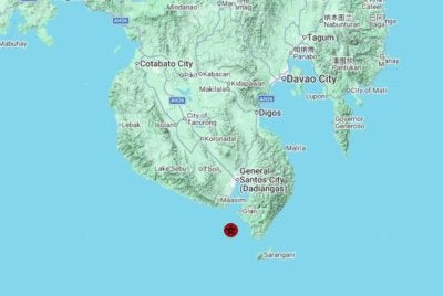 Gempa itu berlaku pada kedalaman 10 km, kira-kira 101 km selatan dari Koronadal City, Filipina. Foto MetMalaysia