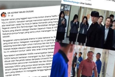 Hantaran Facebook dimuat naik Asyraf tentang peranan warden bekas tentera dengan watak Na Hwa-Jin.