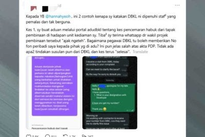Seorang pengadu berkongsi pengalaman dialaminya selepas membuat aduan aktiviti pembinaan di Kuala Lumpur.