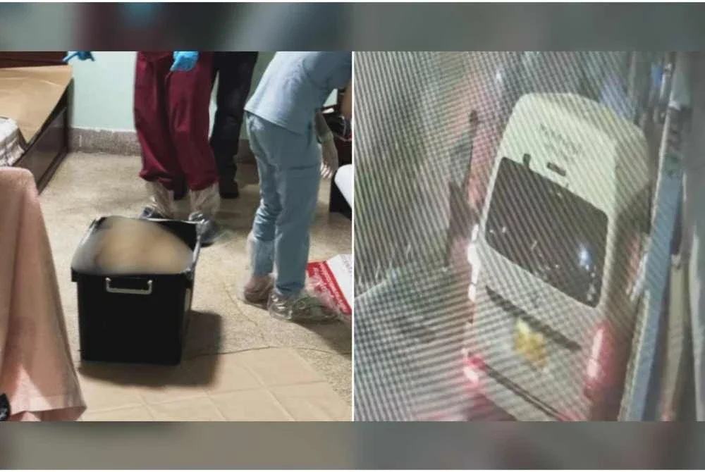 Bau busuk menyengat dari kotak itu membawa kepada penemuan sebahagian anggota tubuh mangsa yang dikerat-kerat. Foto Agensi