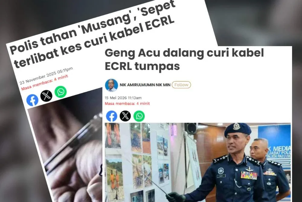 Masalah kecurian kabel dan peralatan pengangkutan awam ini bukan setakat berlaku kepada ECRL sahaja tetapi melibatkan perkhidmatan LRT, MRT dan KTM juga.