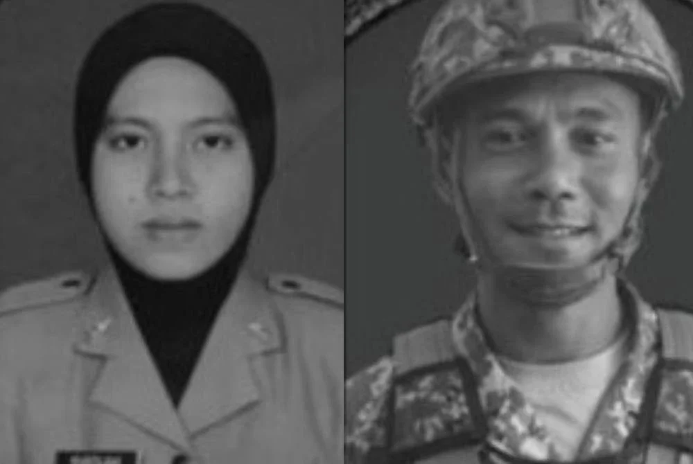 Koperal Norazmi (gambar kanan) dan Prebet Siti Khadijah cedera parah dalam kejadian pada 10.57 pagi tersebut.