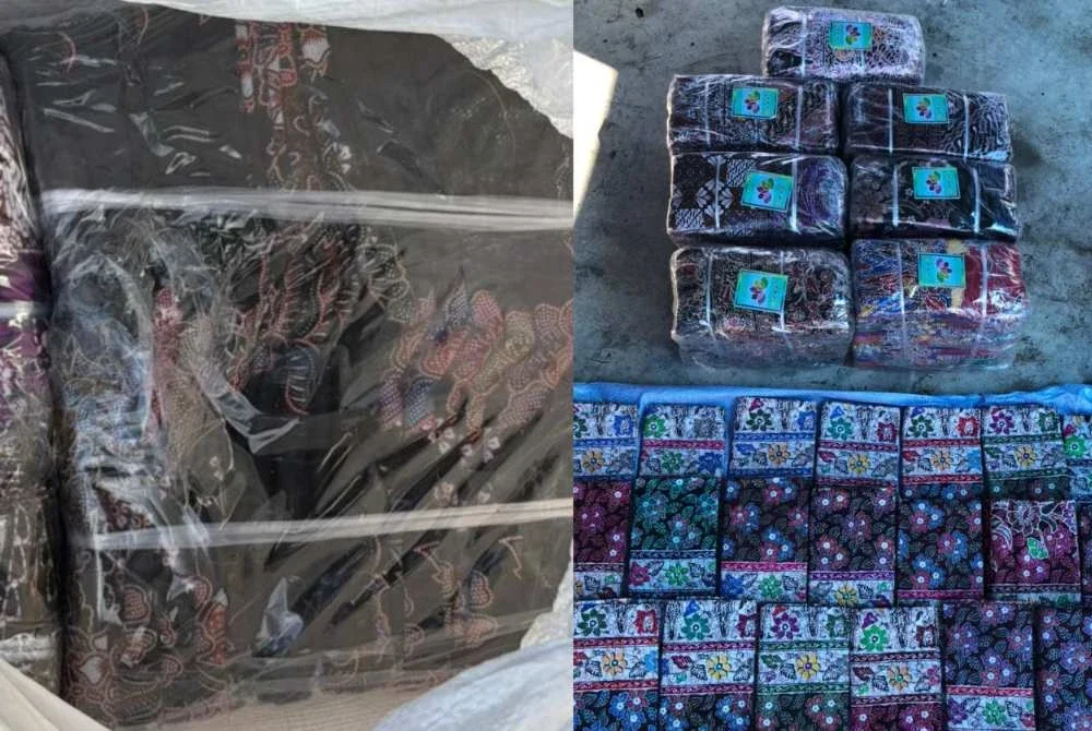 Kain batik yang diseludup dipercayai akan dihantar ke sebuah rumah di Pasir Tumbuh, Kota Bharu sebelum dipasarkan sebagai kain batik bermutu tinggi Terengganu. Foto: PGA