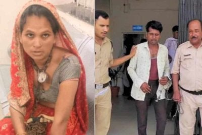 Seorang wanita mendapatkan bantuan polis selepas didakwa ditekap dengan besi panas dan dirantai oleh suaminya dalam kejadian yang berlaku di India. Foto Agensi