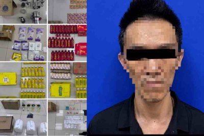 Suspek yang ditahan bersama pelbagai dadah yang dirampas.
