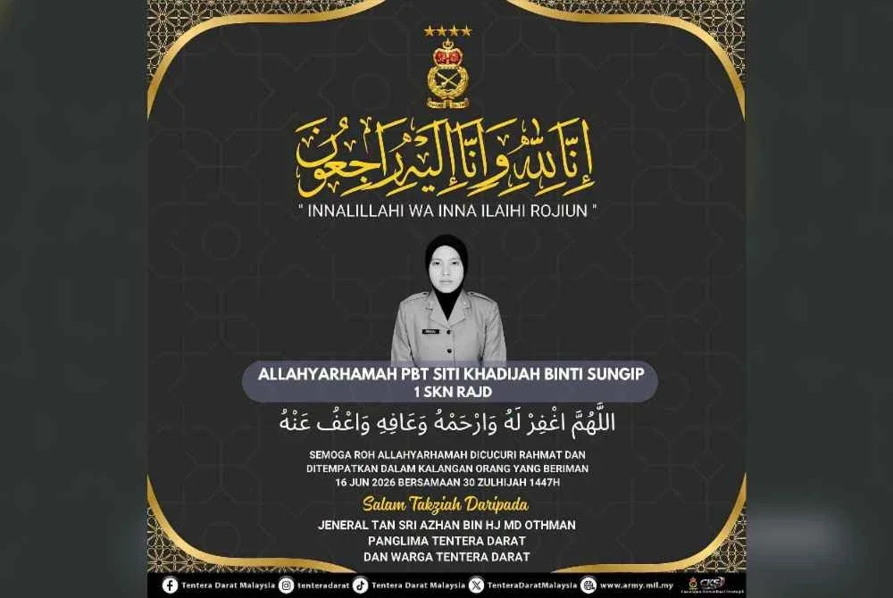 Prebet Siti Khadijah maut ketika latihan di Kem Hobart, Gurun pada Selasa.