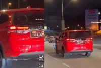 Tangkap layar video tular memaparkan sebuah SUV yang mengalami kerosakan dipandu secara berbahaya.