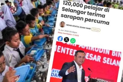 Kerajaan Selangor akan melaksanakan program Sarapan Percuma kepada 120,000 pelajar di 965 sekolah seluruh negeri. Gambar hiasan