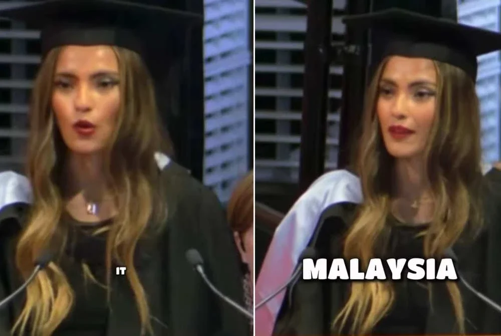 Noor Azizah ketika berucap dalam majlis graduasi di University of Sydney pada tahun lalu. Kredit foto Instagram/noor.azizah.rohingya.