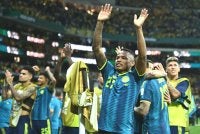 Pemain tengah Colombia, Jaminton Campaz (jersi nombor 21), meraikan kemenangan bersama rakan sepasukan selepas menewaskan Uzbekistan dalam perlawanan Kumpulan K Piala Dunia 2026. Foto AFP