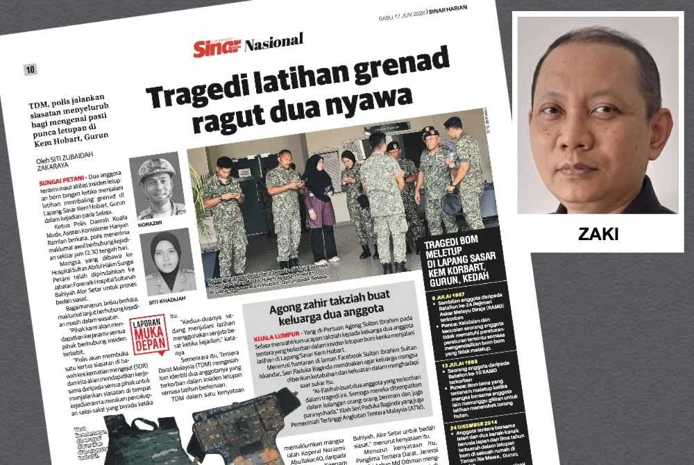 Laporan Sinar Harian mengenai tragedi letupan di Kem Hobart, Kota Sarang Semut, Kedah.