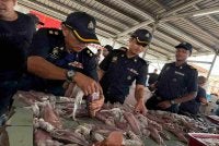 Penguat kuasa KPDN menjalankan pemeriksaan terhadap gerai menjual sotong dan makanan laut di Pasar Besar Kota Kinabalu susulan tular aduan mendakwa sotong berisi ikan.