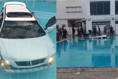 Kereta SUV terjunam ke dalam kolam