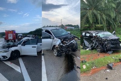 Keadaan kenderaan yang terlibat dalam nahas meragut dua nyawa di Jalan Kuantan-Segamat dekat Pekan pada Jumaat. - Foto JBPM Pahang