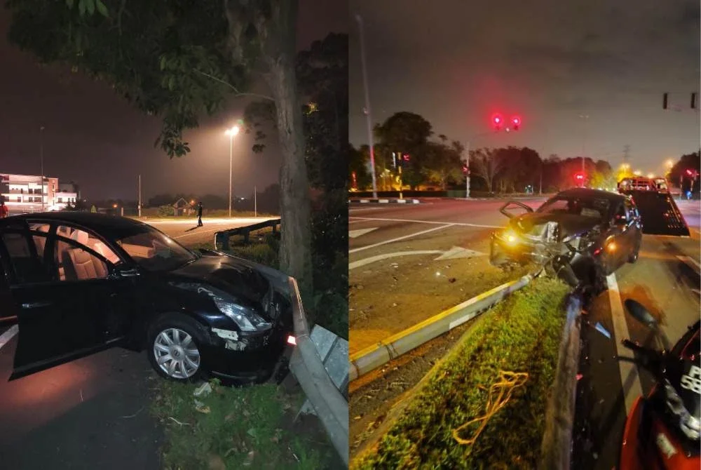 Keadaan kenderaan yang terbabit dalam kemalangan di persimpangan Jelatang, Lebuh AMJ awal pagi Sabtu. Foto: PDRM Melaka
