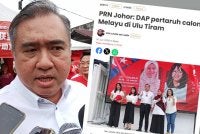 Anthony Loke pada sidang akhbar pada Majlis Pengumuan Calon N.42 Johor Jaya dan N.40 Tiram di Pusat Komuniti Harapan, Plentong, pada Sabtu.
