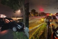 Keadaan kenderaan yang terbabit dalam kemalangan di persimpangan Jelatang, Lebuh AMJ awal pagi Sabtu. Foto: PDRM Melaka