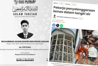 UPM menerusi satu hantaran merakamkan takziah kepada ahli keluarga mangsa.