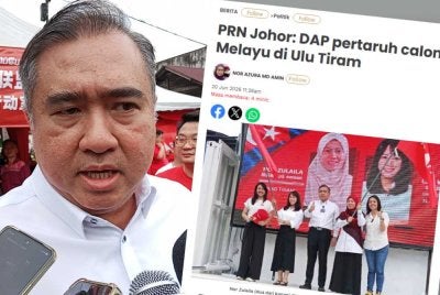 Anthony Loke pada sidang akhbar pada Majlis Pengumuan Calon N.42 Johor Jaya dan N.40 Tiram di Pusat Komuniti Harapan, Plentong, pada Sabtu.