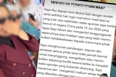 Permohonan maaf wanita berkenaan yang dikongsikan di platform TikTok pada Sabtu.