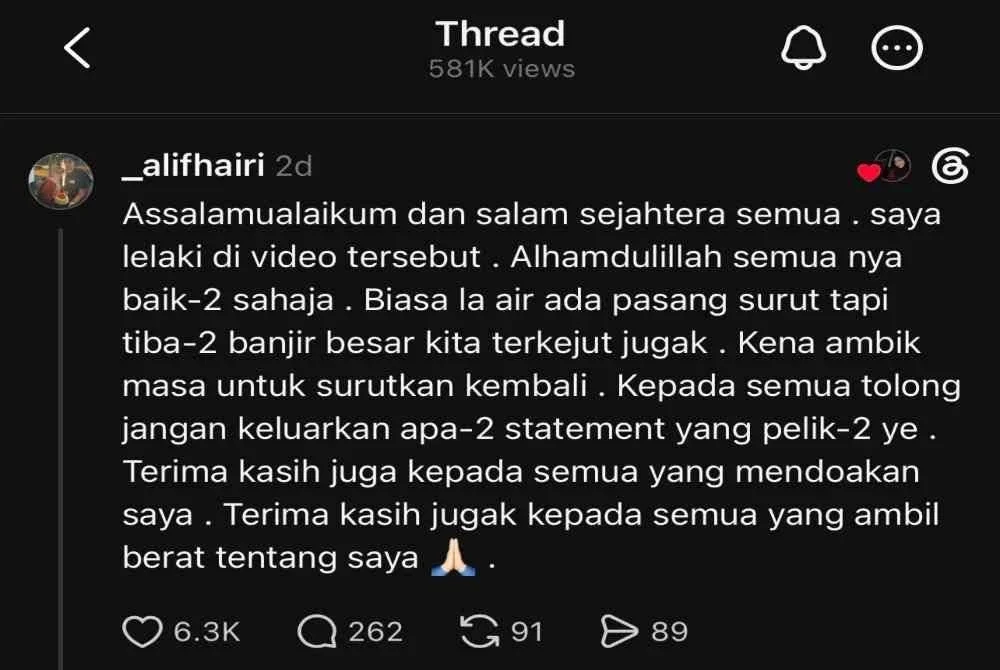 Alif Hairi tampil menjelaskan situasi yang dihadapinya selepas video berkenaan tular di media sosial