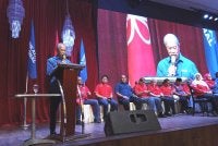 Muhyiddin berucap pada Majlis Pelancaran Jentera Pilihan Raya Negeri (PRN) Johor Bersatu di SLF Ballroom, Bakri, Muar pada Ahad.