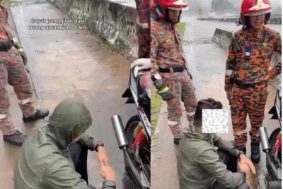 Video memaparkan lelaki berkenaan berada di tepi lebuh raya dalam keadaan menggigil dan dipujuk bomba tular di media sosial.