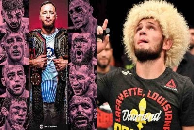 Muka Khabib tidak mengalami sebarang kecederaan selepas bertarung dengan Justin Gaethje di UFC 254 pada 2020. Foto Agensi