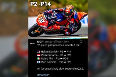 Hakim Danish yang sepatutnya bermula di P2 petang ini dikenakan penalti menyebabkan beliau memulakan perlumbaan di Brno di P14. Foto: Agensi