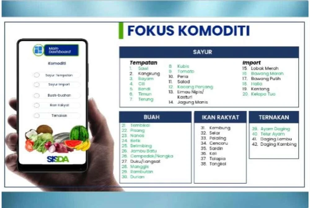 SISDA memberi tumpuan kepada 42 komoditi.