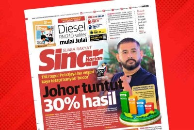 Laporan muka depan Sinar Harian pada Isnin