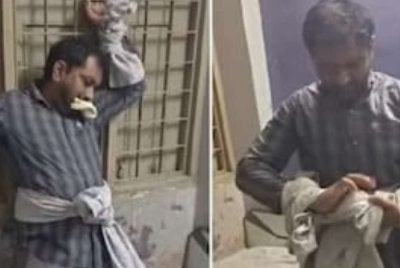 Jigneshbhai ketika disuruh melakonkan semula babak kononnya diculik kepada pihak polis. Foto: Agensi
