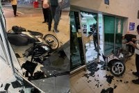 Keadaan pintu kaca Zon Kecemasan HSNZ yang pecah selepas dirempuh sebuah motosikal dalam kejadian awal pagi Selasa.