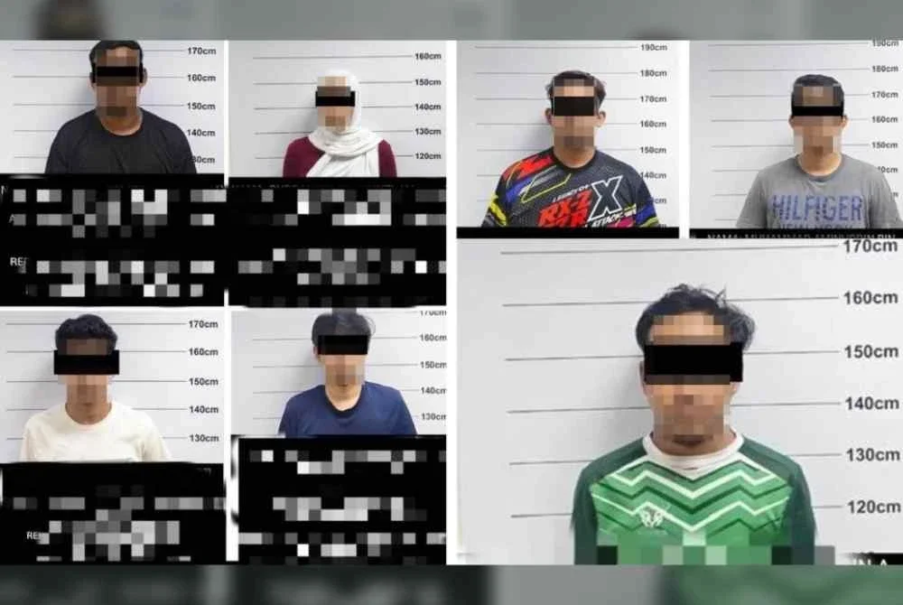 Enam lelaki dan seorang wanita ditahan bagi membantu siasatan kes pergaduhan berhampiran sebuah perhentian bas di Jalan Gapam, Bemban. Foto PDRM
