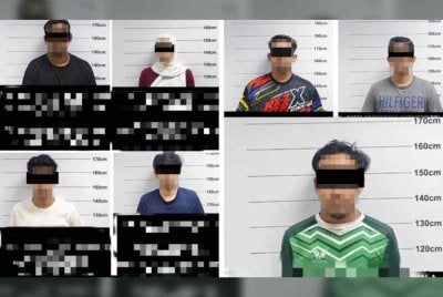 Enam lelaki dan seorang wanita ditahan bagi membantu siasatan kes pergaduhan berhampiran sebuah perhentian bas di Jalan Gapam, Bemban. Foto PDRM 