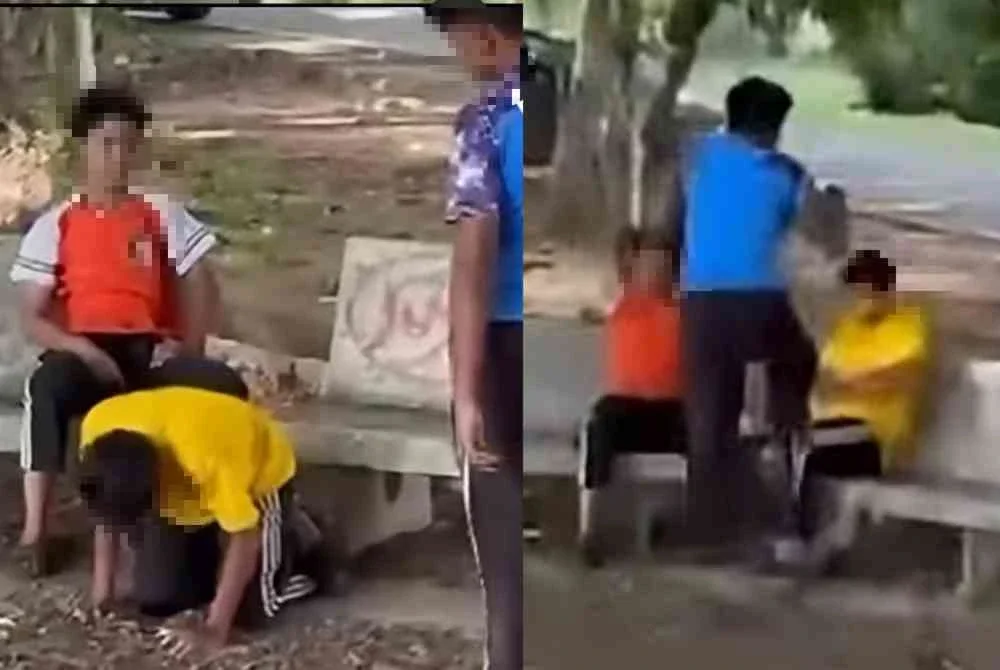 Rakaman kejadian seorang pelajar lelaki yang ditendang rakan sekolahnya