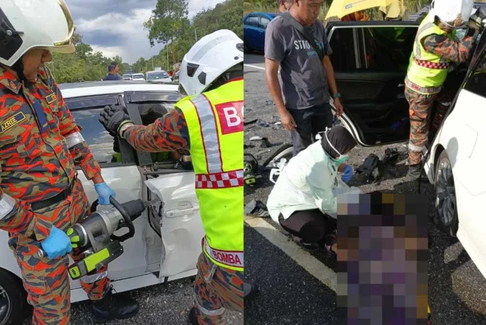 Anggota bomba menjalankan kerja-kerja menyelamat. Foto JBPM Perak
