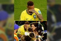 Neymar kelihatan sebak selepas wisel penamat ditiupkan dan kembali tersenyum selepas bertemu isteri dan anak-anaknya di tepi padang. Foto Agensi