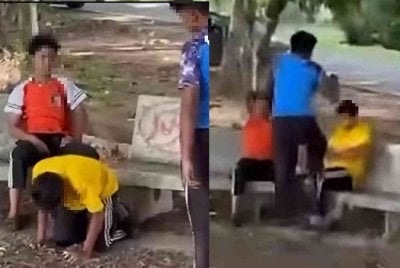 Rakaman kejadian seorang pelajar lelaki yang ditendang rakan sekolahnya