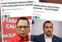 Laporan Sinar Harian mengenai pengumuman Puad Zarkashi keluar UMNO dan kenyataan Asyraf Wajdi.