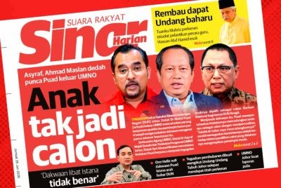 Laporan muka depan Sinar Harian pada Jumaat.