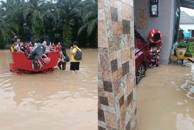 Pasukan penyelamat melaksanakan pemantauan ketat di RTB Bukit Changgang, Kuala Langat yang dilanda banjir akibat ban yang terletak kira-kira 800 meter dari penempatan penduduk pecah pada Khamis. Foto: BOMBA SELANGOR