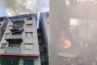 Keadaan kebakaran sebuah unit pangsapuri di Taman Pinggiran Putra di sini pada Jumaat.