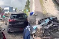 Tangkap layar rakaman video tular memaparkan sebuah Proton X70 dipandu lelaki yang merempuh beberapa kenderaan di Jalan Sepadu Off Jalan Rantau Panjang, Klang pada Jumaat.